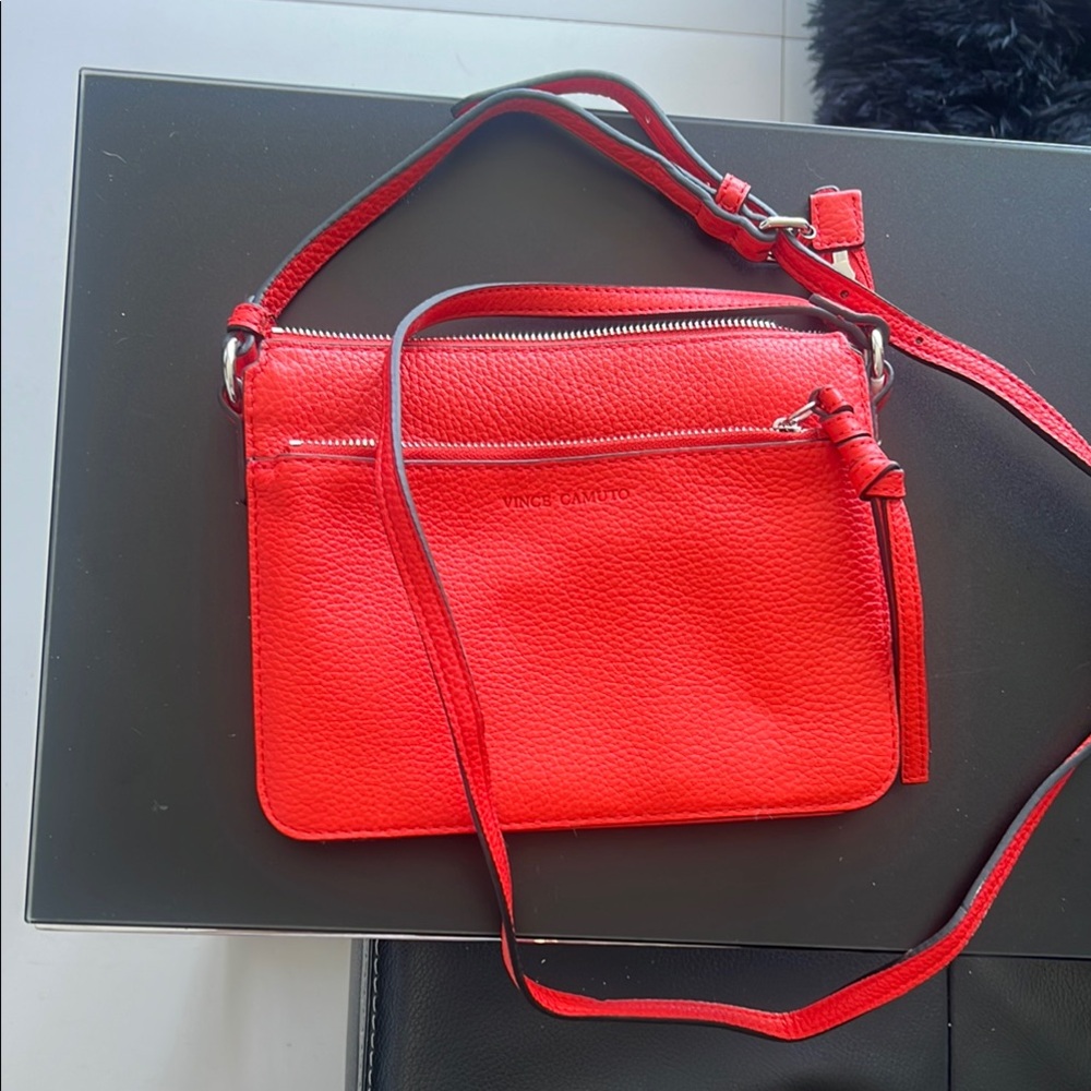 Vince Camuto Red/Orange Crossbody Bag with Adjustable Strap and Silver Hardware